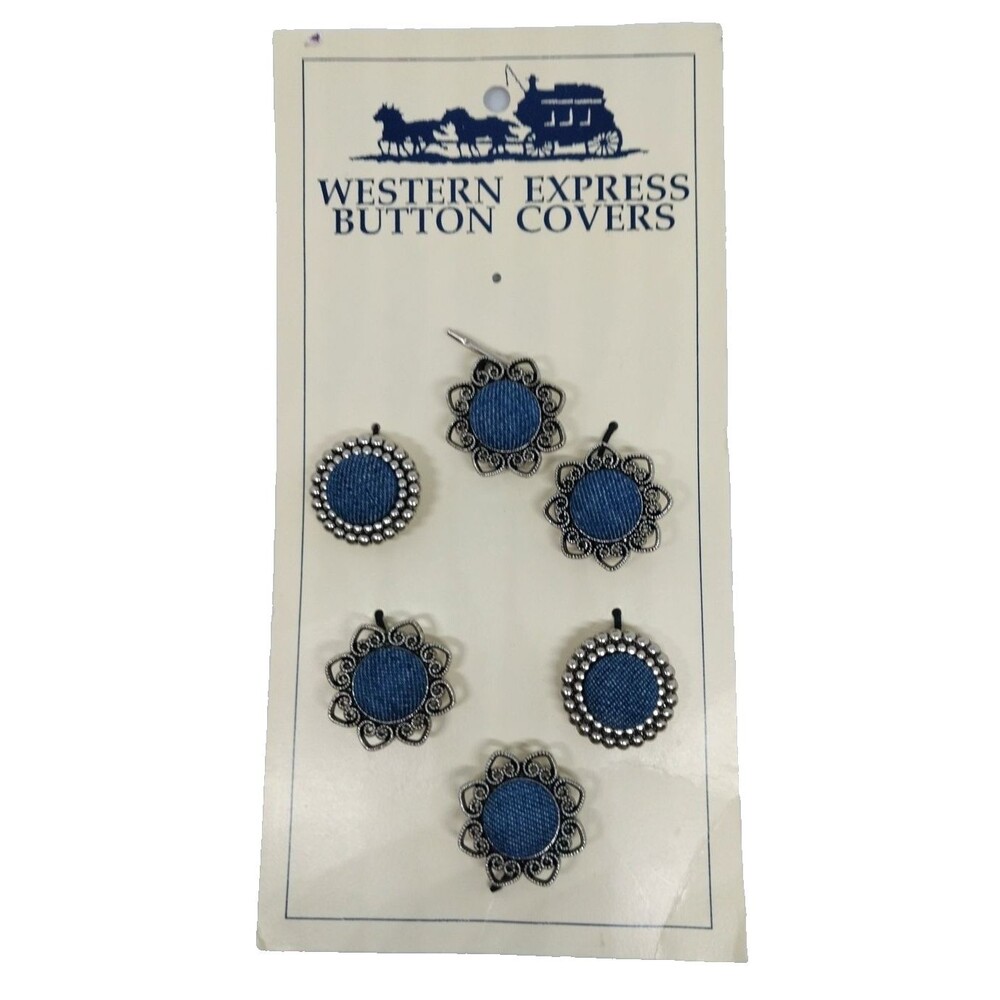 Vintage Silver Tone Set of 6 Western Express Navy Button Covers New in Package